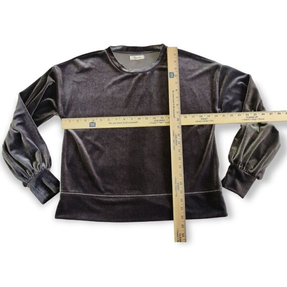 Madewell BROWN GRAY VELOUR VELVET LONG SLEEVE TOP SWEATSHIRT SHIRT S/M - Picture 3 of 8